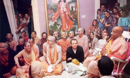 Srila Prabhupada and ISKCON New York City Temple Devotees, 1974.