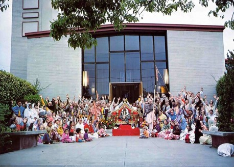 ISKCON devotees outside Berkley California Temple, 1975