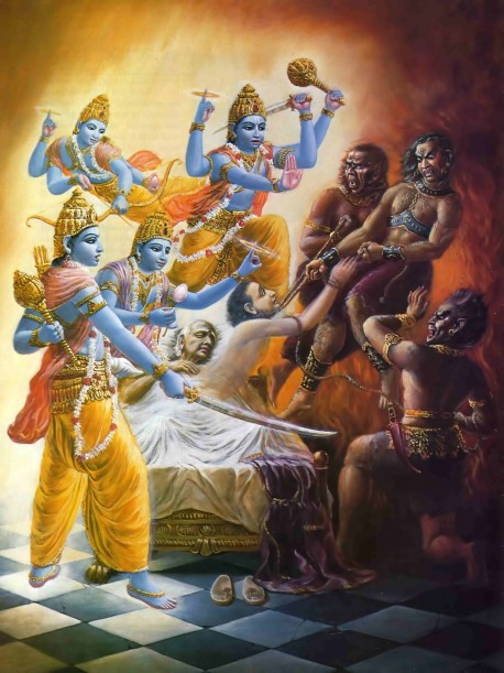 As the Visnudutas arrived, the Yamadutas were snatching the soul from the body of the dying Ajamila.