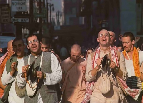 Members of the International Society for Krishna Consciousness Chanting the Hare Krishna Mantra· in Downtown Detroit. 1976.