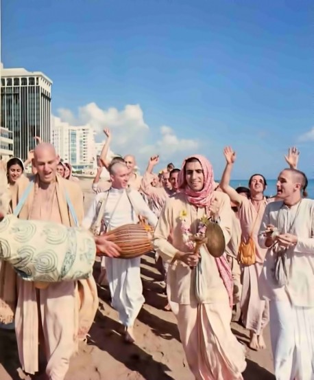 Hare Krishna Devotees Chant on the Beach at Miami, Florida, 1976.