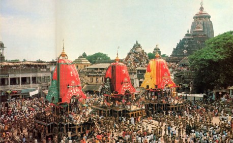 In Puri, India, the chariots of Lord Jagannatha, Lady Subhadra, and Lord Balarama are ready to roll. 1977.