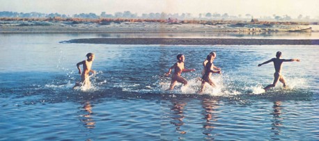 ISKCON Vrindavan Gurukula Boys Running in Yamuna River 1977