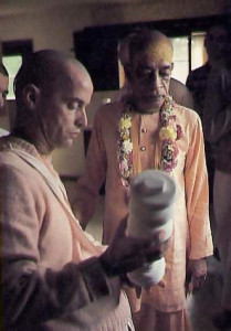 In foreground is His Holiness Kinanananda Swami, the leader of West Virginia's Hare Krishna farm community.