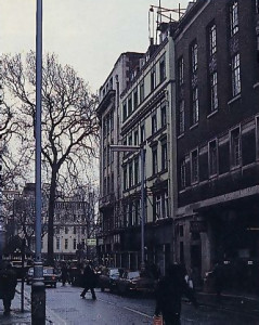 The greenish-hued building is just off Oxford Street, near Soho Square. It containes a temple theatre, and restaurant.