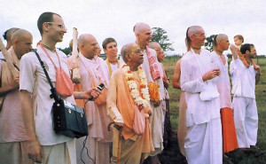 Make the farm self-sufficient, Srila Prabhupada tells Nityananda (third from right).