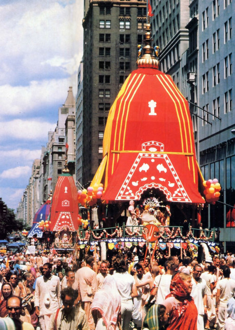 New York City grab the ropes and pull Lord Krsna's chariots farther and farther toward their destination.