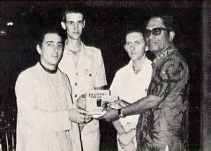 His Holiness Prabhupada-krpa Goswami presents ISKCON publications to the Governor of Bali.