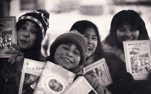 Eskimo children in Yellowknife were enthusiastic to receive literature on Krsna consciousness from Canadian devotees .