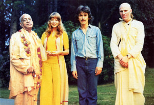 H is Divine Grace A . C. Bhaktivedanta Swami Prabhupada, Patti Boyd, George Harrison, and Dhananjaya dasa at George's home in England in 1973.