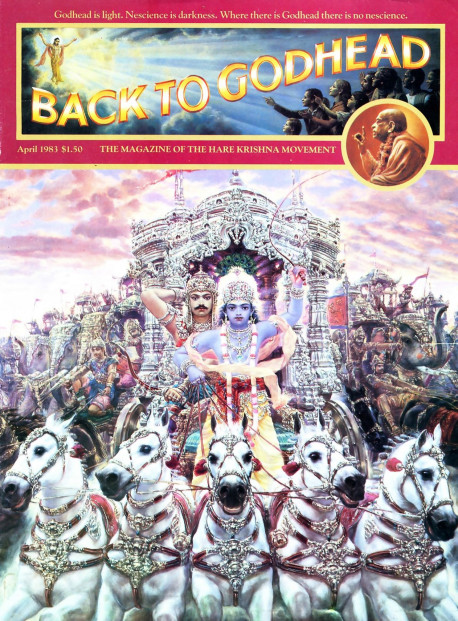 Five thousand years ago, on the sacred Kuruksetra plain in northern India. Arjuna leads his army into battle against the Kurus. Lord Krsna has taken up the reins of His devotee's chariot , and together the invincible pair are determined to restore just rule to the world. There is little doubt tha  they will, for as the Bhagavad-gita says "Wherever the re are Krsna, the master of all mystic power, and Arjuna, the supreme archer, there will certainly be victory, opulence, extraordinary power, and morality."