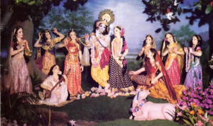 Krsna enjoys dancing with the milkmaids of Vrndavana.