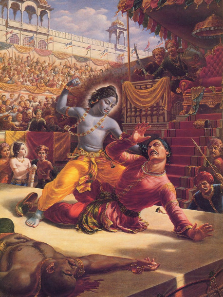 The powerful tyrant, Kamsa, was as vile as they come. After usurping the throne from his fat her and killing and imprisoning many of his own relatives, he turned on his chief rival, Lord Krsna. Kamsa feared Krsna and wanted Him dead. But he didn't realize his mortal enemy was the immortal Supreme Personality of Godhead, the protector of pure-hearted devotees and annihilator of miscreants.