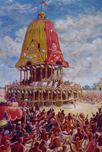 Throughout the Ratha-yatra parade, the chariot would stop and start as if it had a will of its own. Once, when even strong elephants failed to budge the chariot, Sri Caitanya Mahaprabhu got it rolling by pushing it with His head.
