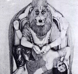 NRISHINGHA DEVA, THE HALF-LION HALF-MAN DEITY AT A TEMPLE IN RISHIKESH.
