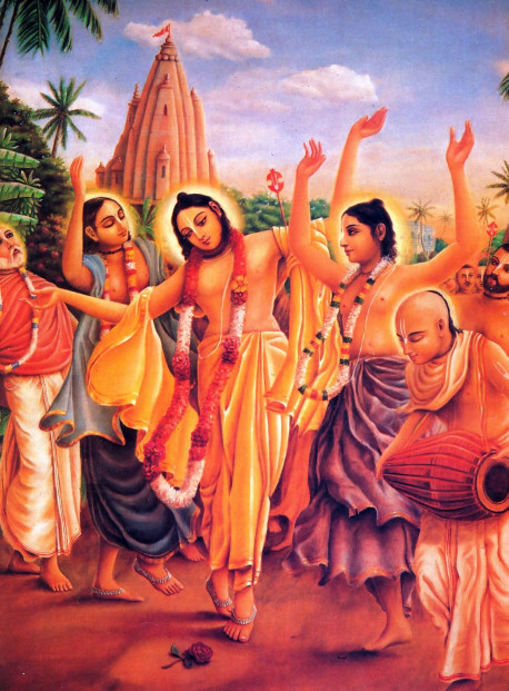 When the eastern horizon became tinged with the redness that heralds the rising of the sun, the jewel among the brahmanas, Lord Caitanya, immediately awakened. Taking His devotees with Him, He journeyed through the towns and villages of Nadia. The mrdanga drums resounded and the hand cymbals played in time. Lord Caitanya's golden form slightly trembled in ecstatic love of Godhead, and His footbells jingled. Lord Caitanya called out to the townsfolk, "You spend your nights uselessly sleeping and your days decorating your bodies! Now just sing the holy names without offense. You have achieved this rare human body. Don't you care for this gift? If you do not worship the darling of mother Yasoda now, then great sorrow awaits you at death. With every rising and setting of the sun, a day passes and is lost. Why then do you remain idle and not serve Krsna, the Lord of the heart? You should understand this essential fact: Life is temporary and filled with miseries. Therefore carefully take shelter of the holy name and remain always engaged in His service. Desiring to bless all living beings, this sweet name of Krsna has descended to this material universe and shines like the sun in the sky of the heart, destroying the darkness of ignorance." Arunodaya-kirtana, by Srila Bhaktivinoda Thakura)