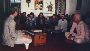 The guests attending an evening class on the Bhagavad-gita As It Is at the down town Yoga Center
