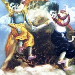 Krishna and Balaram Jump from the Top of a Mountain