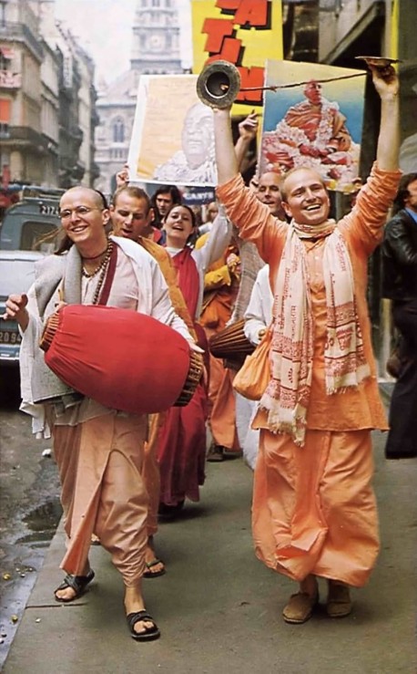 Chantng Hare Krishna in the streets. 1975.