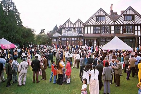 Friends of ISKCON from the London area gather at the Bhaktivedanta Manor for the Janmastami festival. 1975.