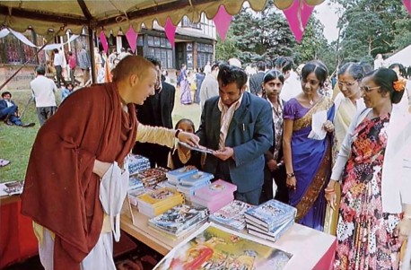 Indians purchasing Prabhupada's books at Bhaktivedanta Manor. 1975.