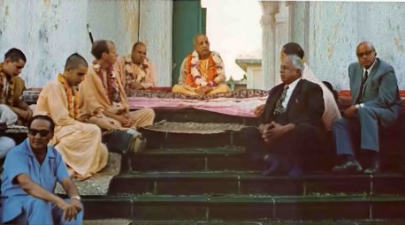 Srila Prabhupada and his disciples meet with Mr. Gungab and Mr. Teelock.