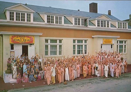 Devotees outside the Chicago center of the International Society for Krishna Consciousness.