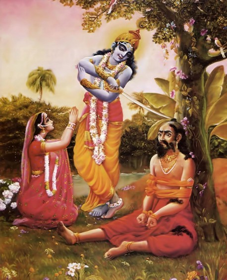 At Rukmini's request, Lord Krishna grew compassionate and agreed not to kill the foolish Rukmi. At the same time, He wanted to give him some slight punishment.