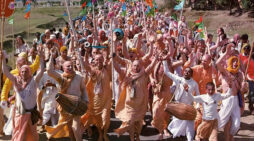 ISKCON Members chant Hare Krishna in Mayapur.