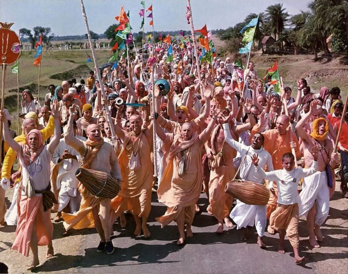 ISKCON Members chant Hare Krishna in Mayapur.