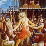 Lord Caitanya and the devotees chanted in ecstasy, tears falling from their eyes at Rathayatra Festival in Jagannatha Puri.