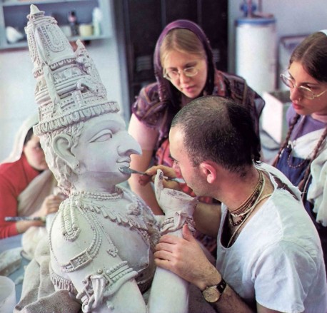 Hare Krishna Sculptor at work. 1976.