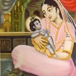 Baby Krishna in the lap of His mother.