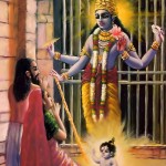 Krishna appears as four-handed Visnu in the prison of King Kamsa.