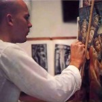 Bottom: Douglas Ball (Pariksit dasa) puts finishing touches on his composition "The Appearance of Vamana."