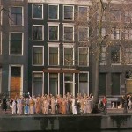 ISKCON Devotees standing before the Amsterdam center of the International Society for Krishna Consciousness. 1977