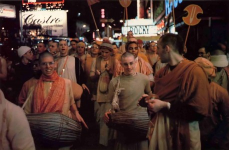 Devotees chant Hare Krishna in Times Square - 1977