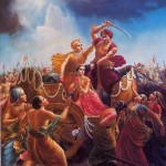 On hearing that the eighth child of his sister, Devaki would kill him, Kamsa was about to kill her. But Devaki's husband Vasudeva pacified Kamsa.