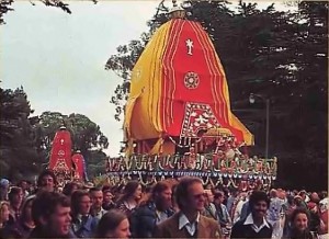 Cheering the Lord's chariot on--at San Francisco's Golden Gate Park Rathayatra Festival - 1977
