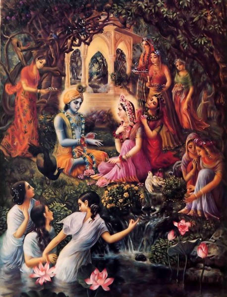 Radha and Krishna and the Gopis in Vrindavan