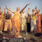 Devotees chant Hare Krishna at ISKCON's New Vrindavan farm community in West Virginia. - 1977