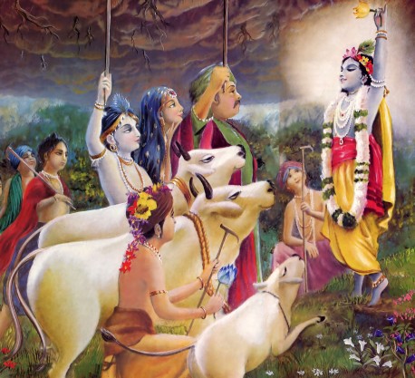 Krishna Lifting Govardhana Hill