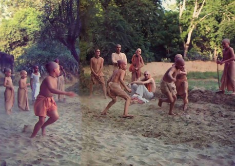 The gurukula boys like playing transcendental tag--as long as you keep chanting Hare Krishna, nobody can touch you.