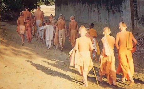 ISKCON Gurukula Boys walking in Vrindavan 1977
