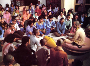 " Book s are the basis of the Krsna consciousness movement, .. says Pancadravida Svami (giving a class, left) . The sankirtaneros are distributing Srila Prabhupada 's translations of India's Vedic literatures by the thousands. And by the thousands. people are getting firsthand experience of self-realization.