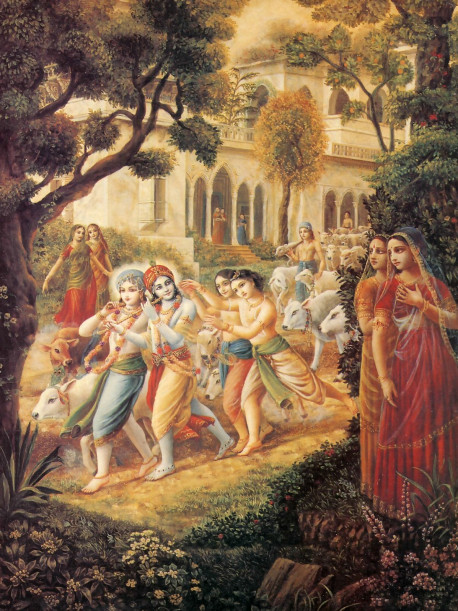 When Krsna went walking, the damsels thought, "The soles of His feet are so soft. He must be hurting Himself."