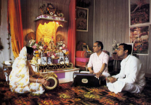 At home. Ksirodakasayi dasa and family perform the same traditional early morning services seen in Krsna conscious temples