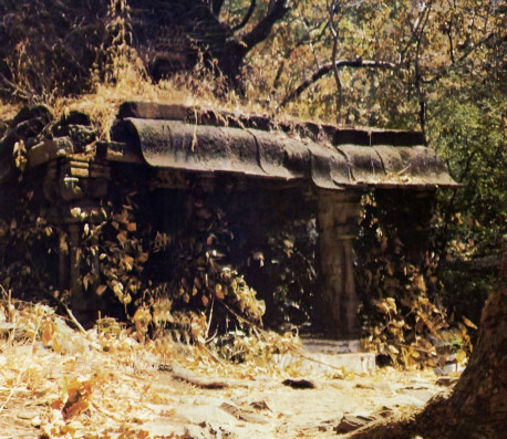 The temple cave of Varaha-Nrsimba juts out from the mountain leading to Ahovalam. Local priests say the Deities in these solid-stone temples were installed thousands of years ago.