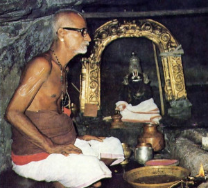 The village brahmana makes a two-hour climb daily to worship Lord Nrsimhadeva, who in this cavernous temple appears in a blackish form of stone.