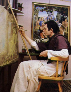 An artist works in the Hare Krsna movement's studios near Florence